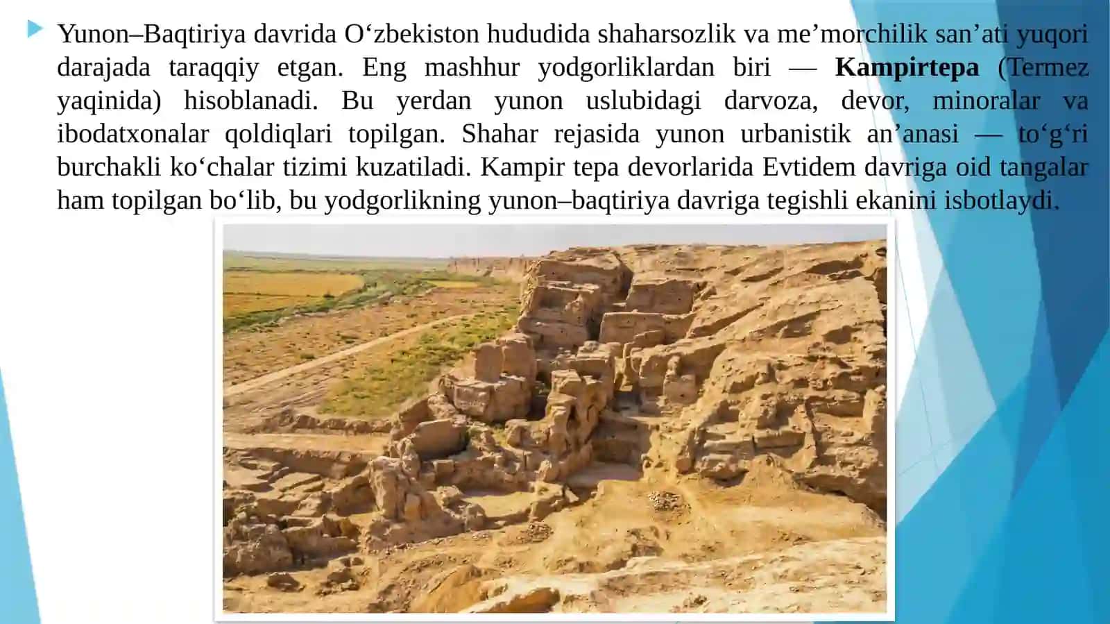 Yunon-Baqtiriya davrida O‘zbekiston hududida san’at 3