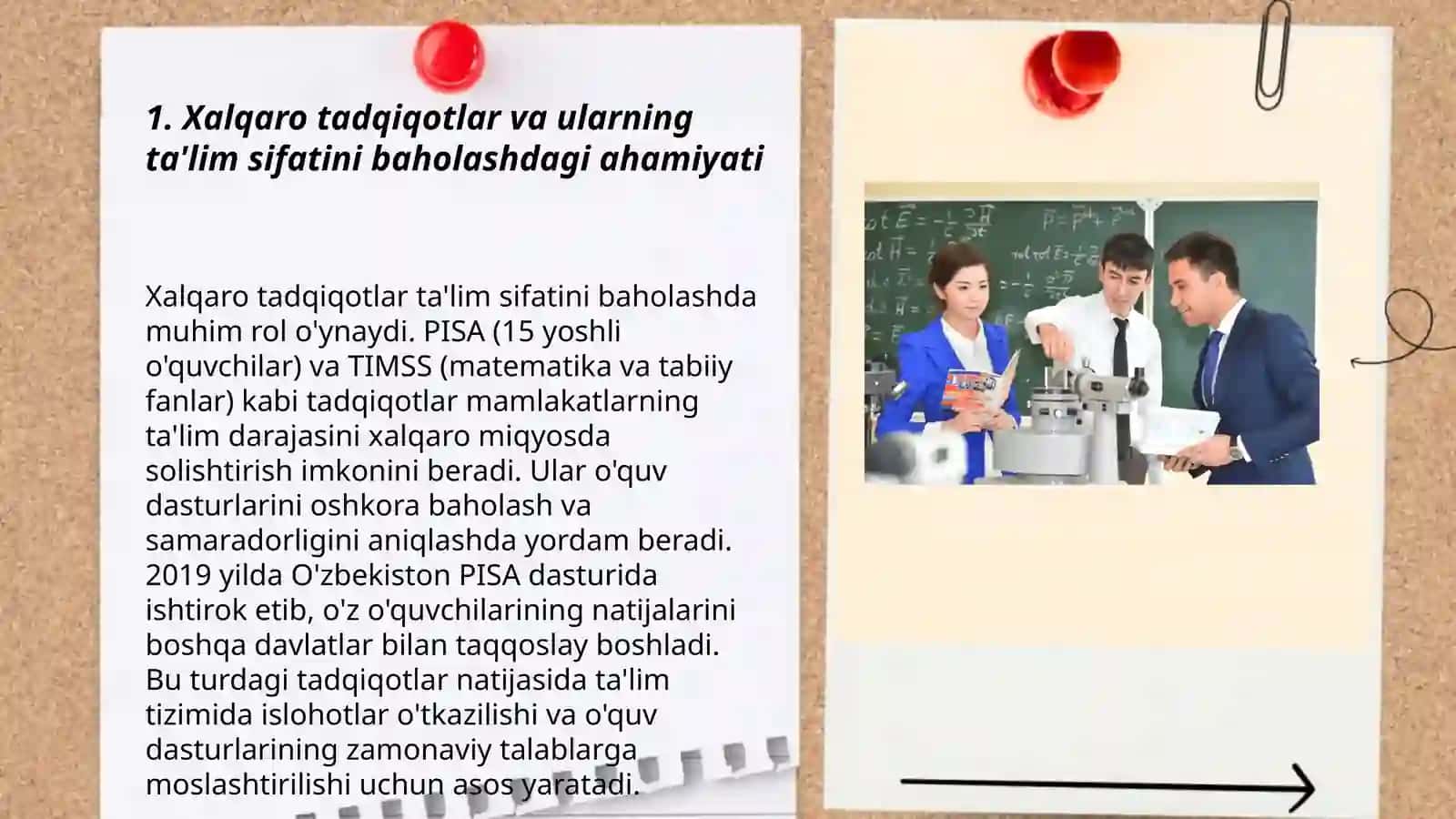Xalqi ta'lim tizimida ta'lim sifatini baholash bóyicha xalqaro tadqiqotlarni (Pisa,Pirls,Timss,Talis)joriy etishning me'yoriy huquqiy asoslari asosiy maqsaqlar VA chora tadbirlar 3