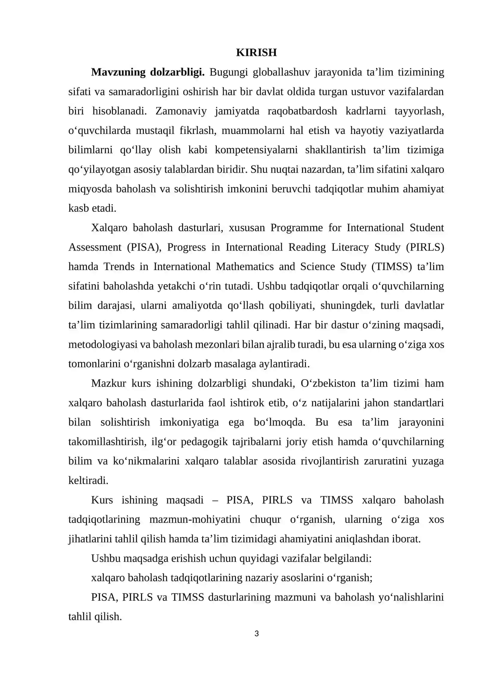PISA, PIRLS, TIMMS XALQARO BAHOLASH TADQIQOTLARI VA UNI O'ZIGA XOS TOMONLARI 3