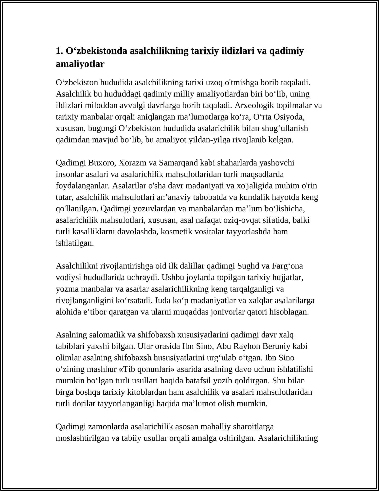 Oʻzbekistonda Asalchilikning Tarixiy Ildizlari va Qadimiy Amaliyotlar 3