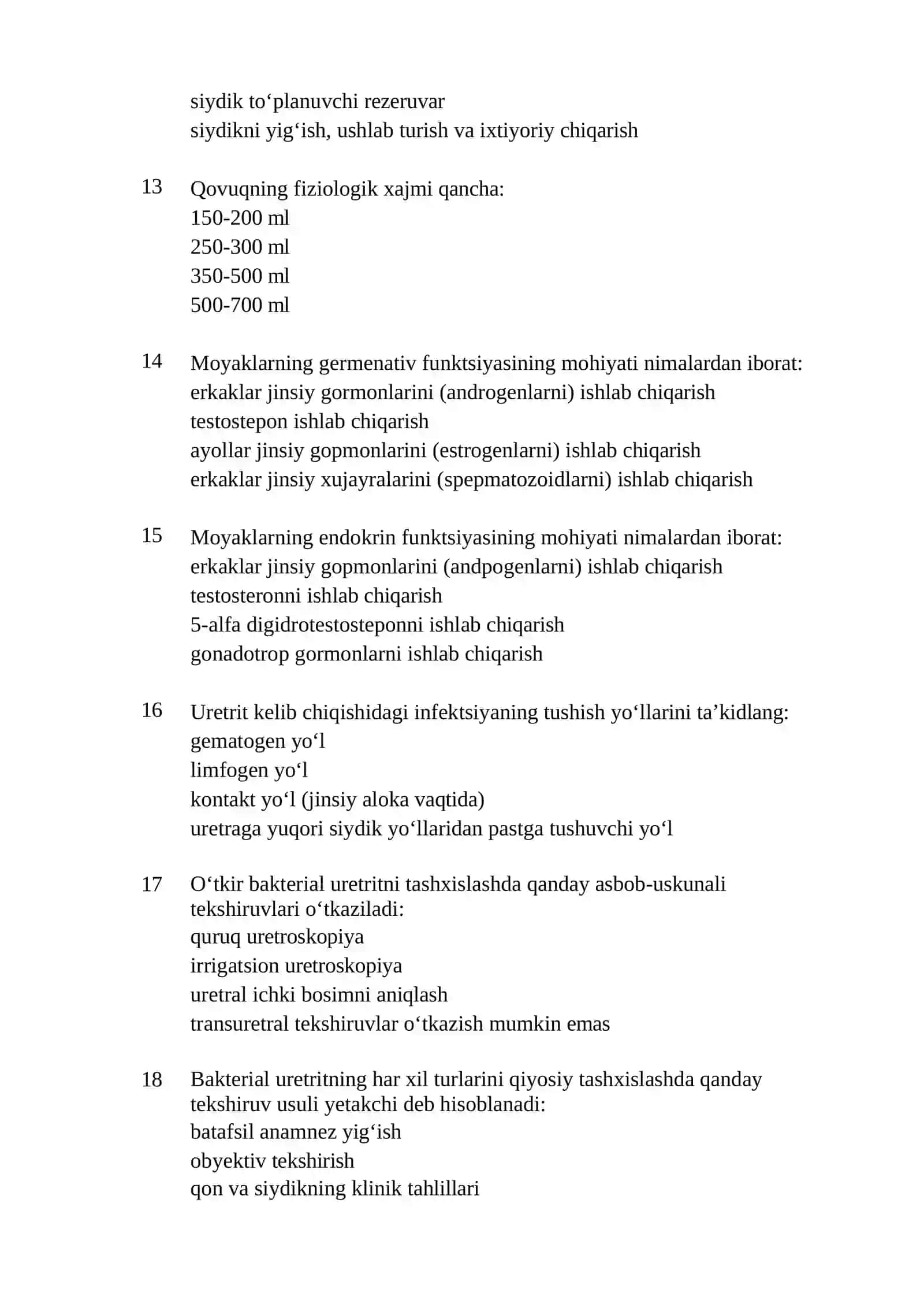 Argos test savollari javoblari bilan Urologiya 3