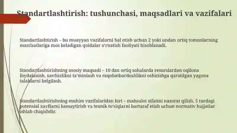 Standartlashtirish: tushunchasi, maqsadlari va vazifalari 3