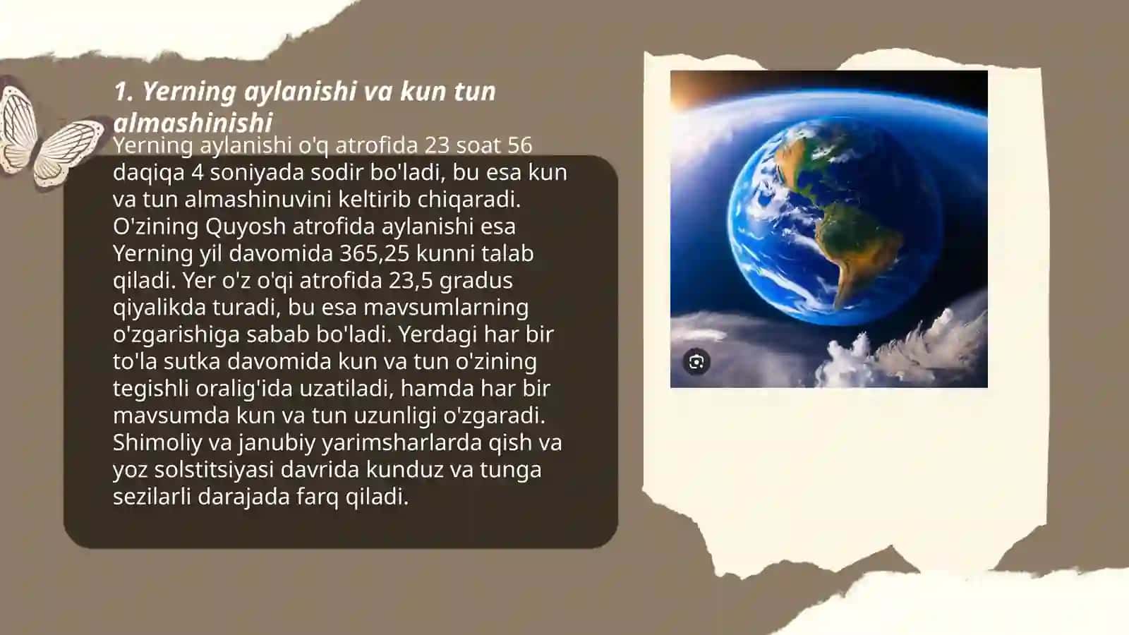 Yerning o'z o'qi va quyosh atrofida aylanishi 3