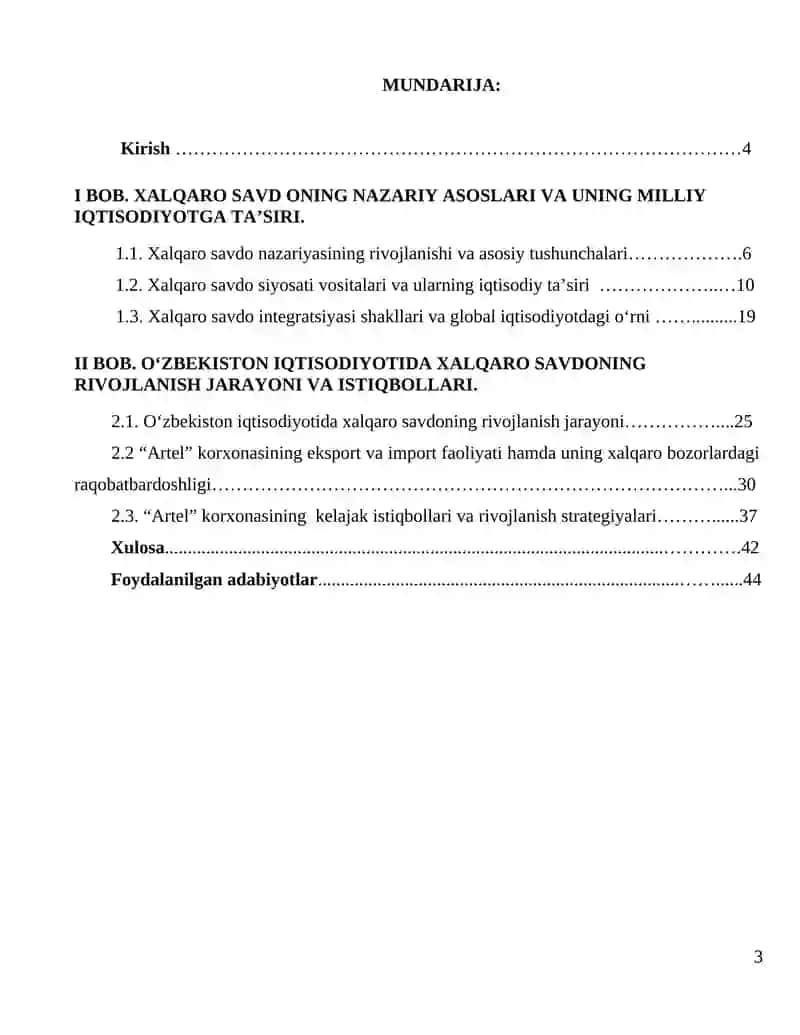 Xalqaro savdo iqtisodiyoti va uning milliy iqtisodiyot rivojidagi roli 3