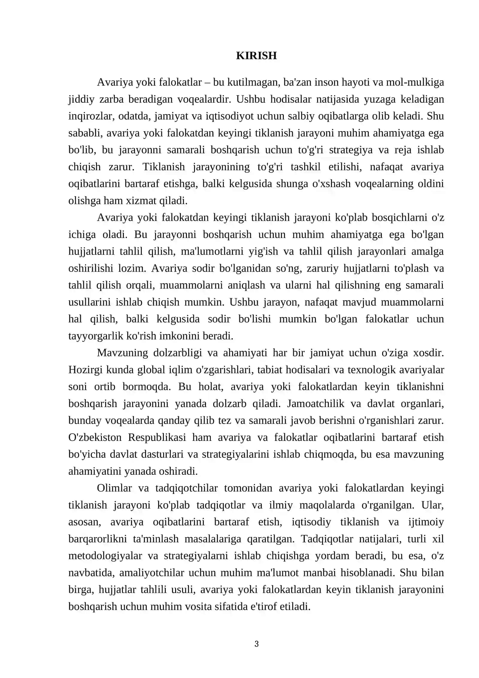 Avariya/falokatdan keyingi tiklanishni boshqarish.Hujjatlar tahlili usuli 3