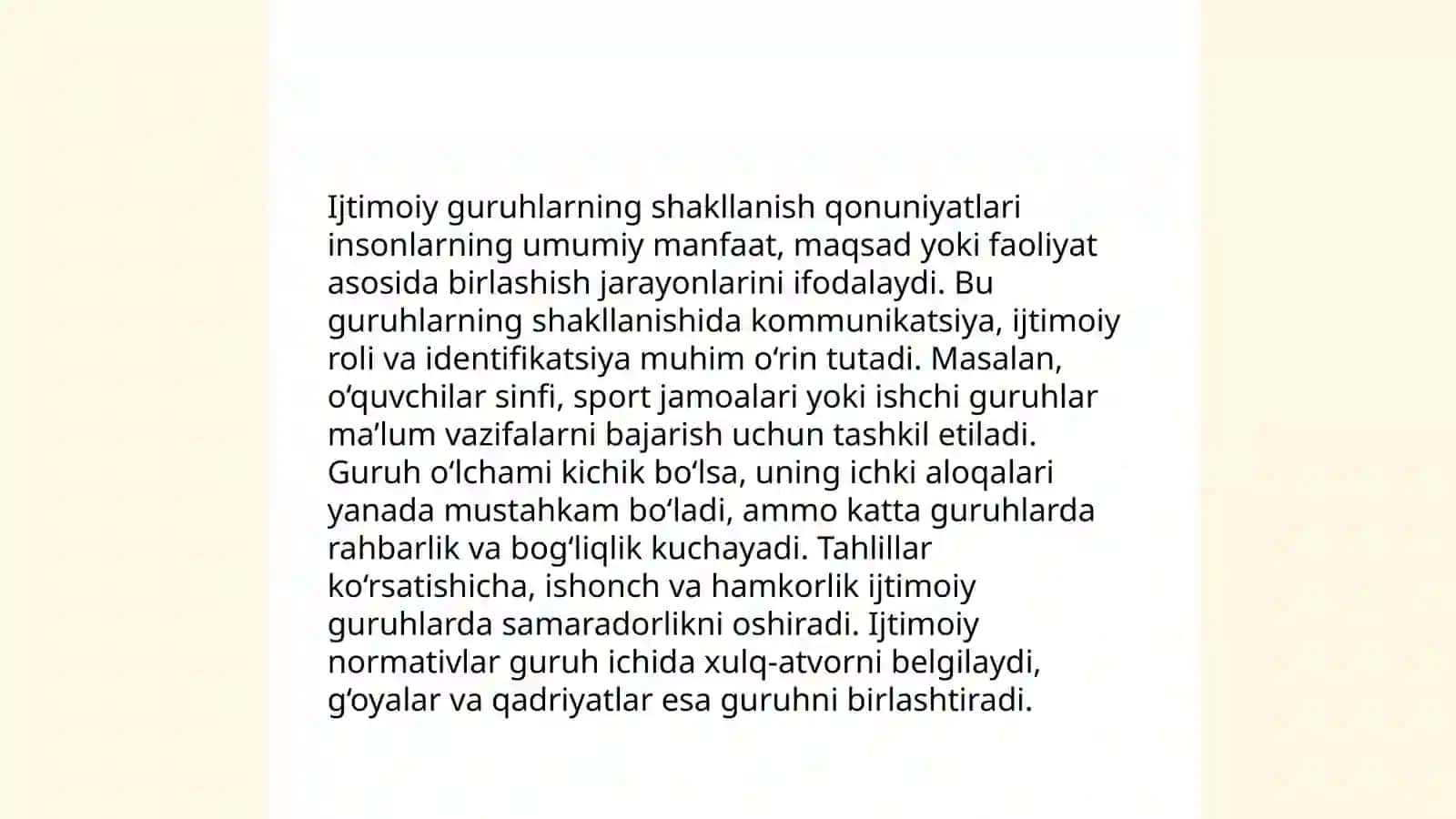 Ijtimoiy guruhlar: shakllanish qonuniyatlari, mezonlari, turlari, ehtiyojlari va ularni takror ishlab chiqarish shartlari 3