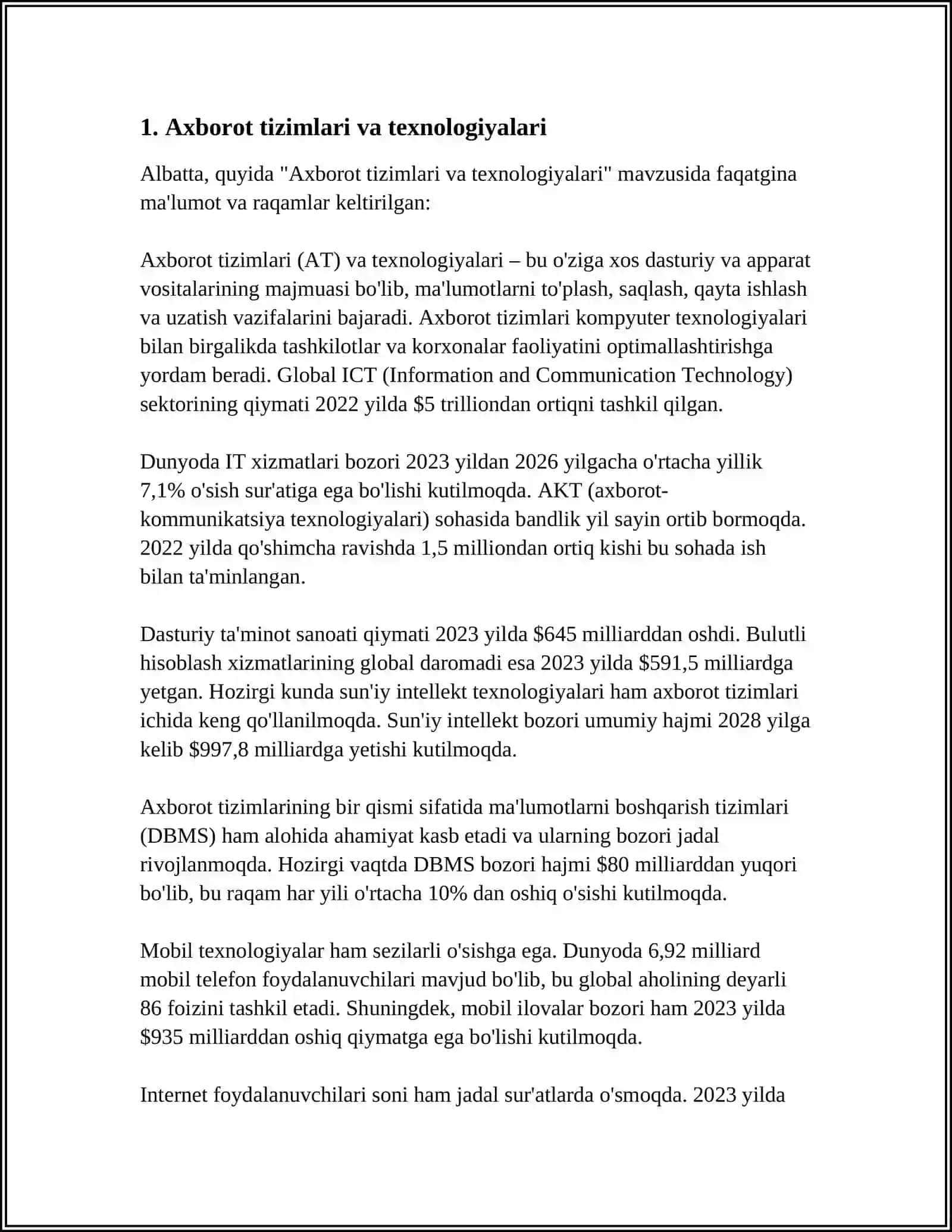 Axborot tizimlari va texnologiyalari 3