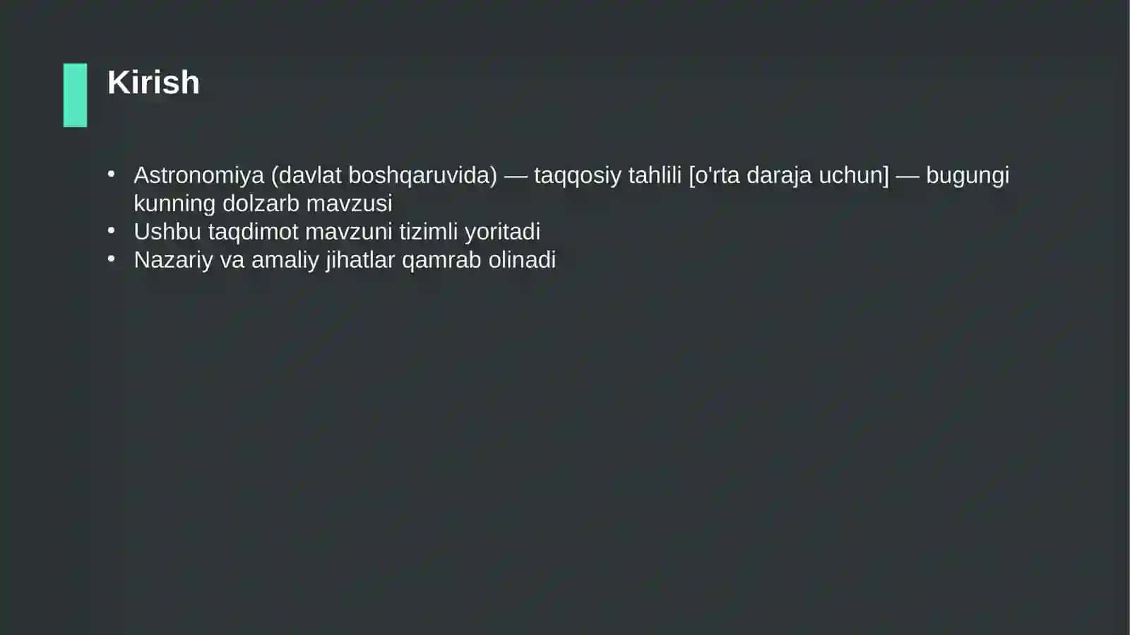Astronomiya (davlat boshqaruvida) — taqqosiy tahlili [o'rta daraja uchun] 3