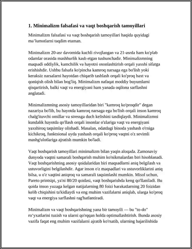 Minimalizm falsafasi va vaqt boshqarish 3