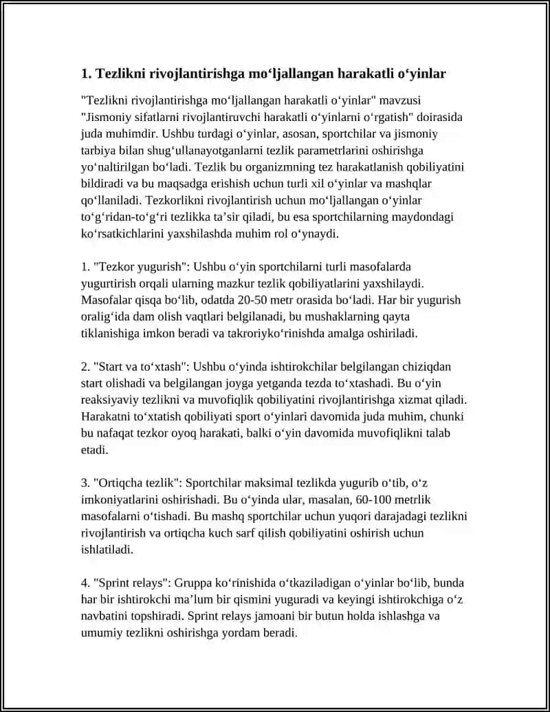 Tezlikni rivojlantirishga mo‘ljallangan harakatli o‘yinlar 3