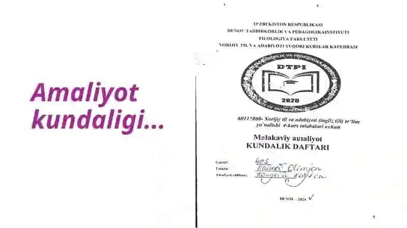 Raimov Olimjonning Denovtumanidagi 28-umumiyoʻrtataʼlimmaktabida 3+3 shaklidagimalakaviy amaliyotiyuzasidan taqdimoti 3