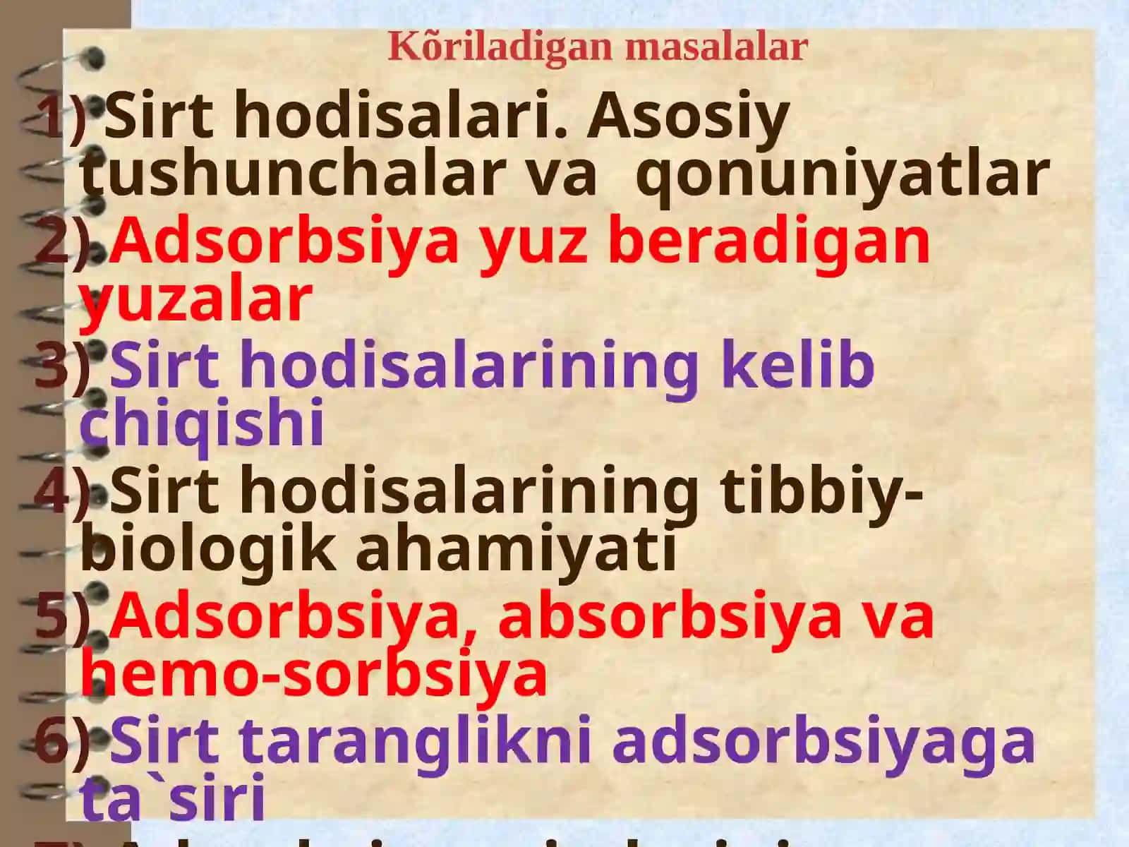 Sirt hodisalari. Adsorbsiya 3