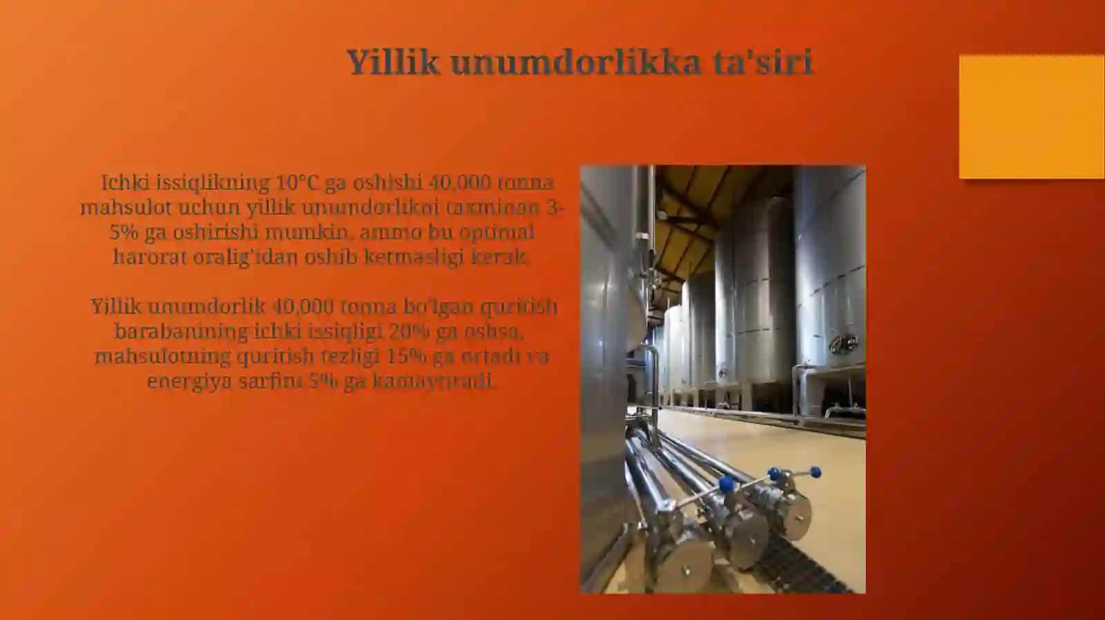 Yillik ish unimdorligi 40000 tonna bolgan borabanli quritgich ichki issiqlik 3