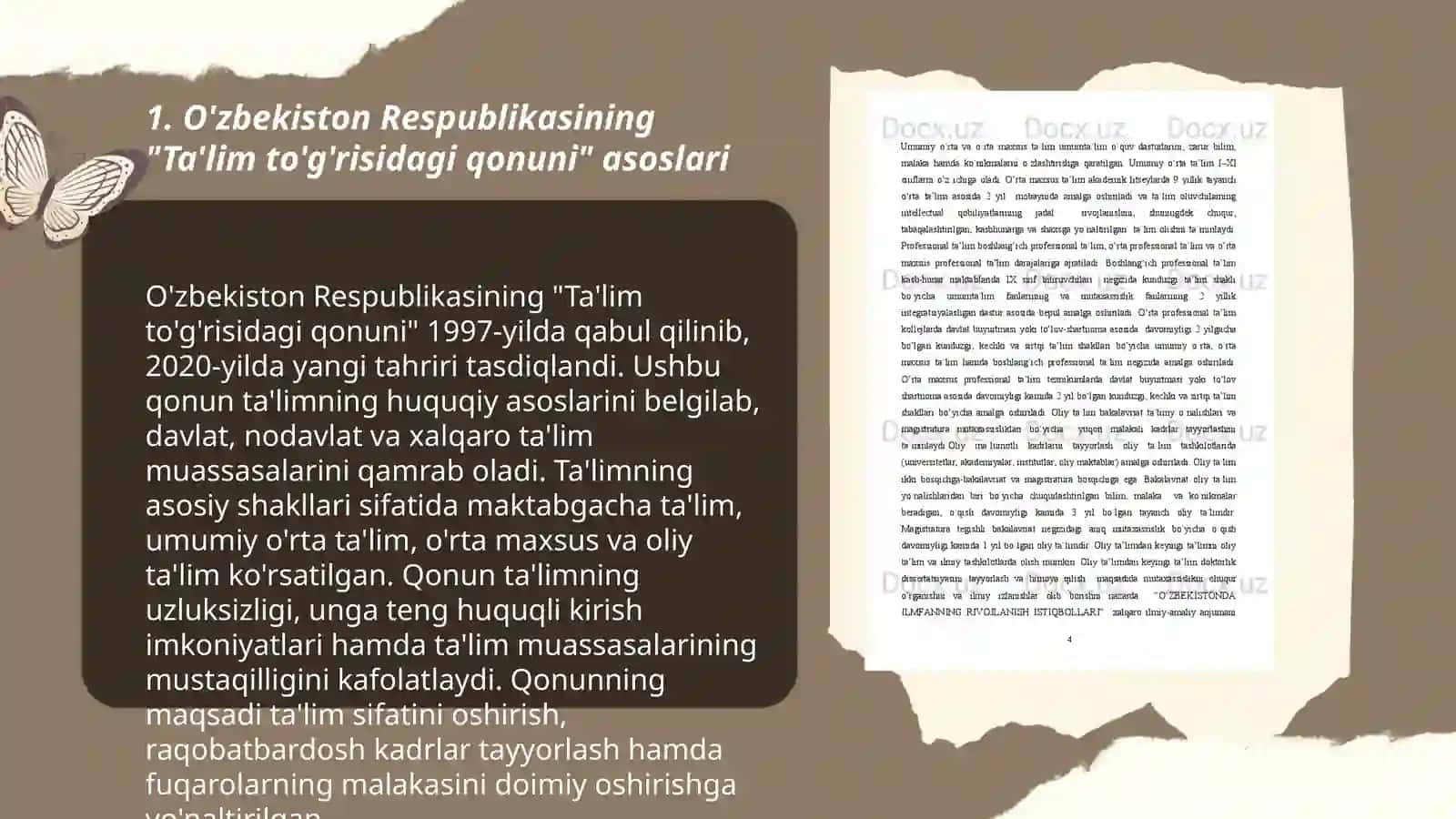 O'zbekiston Respublikasining "Ta'lim to'g'risidagi qonuni" mavzusida taqdimot materiallarini tayyorlash 3