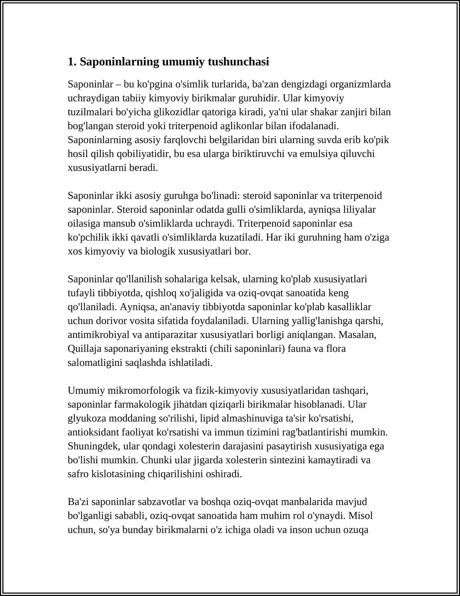 SAPONINLARNI GEMOLITIK INDEKSNI ANIQLASH. MANCHJURIYAARALIYA O’SIMLIGI 3