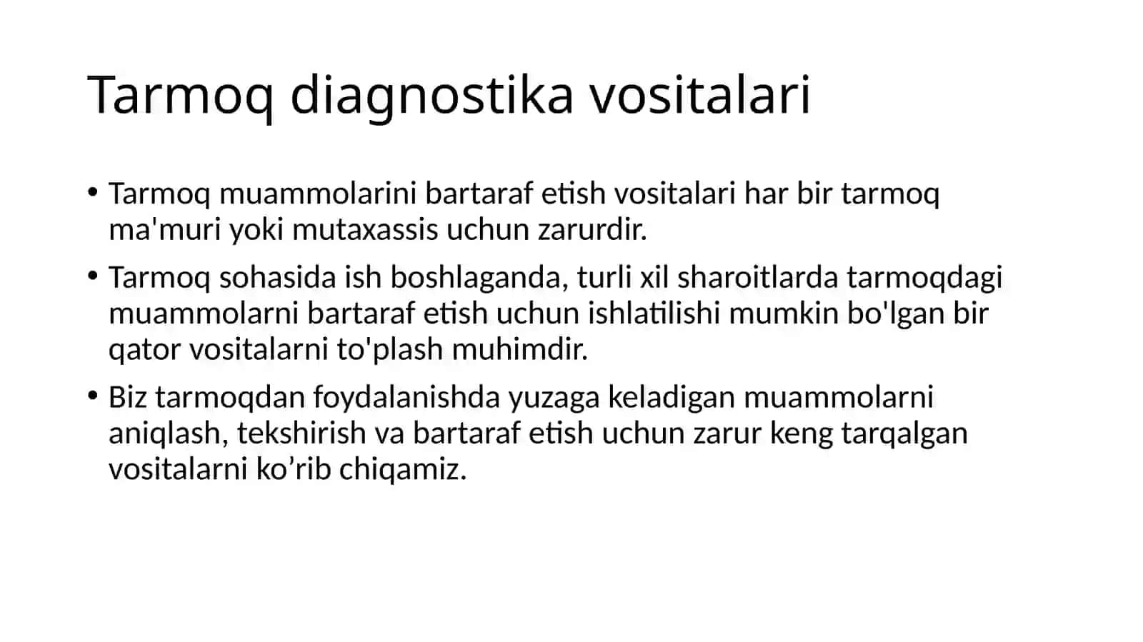 Tarmoq diagnostika vositalariDNS – Domain name System (Domen nomlari tizimi)DHCP 3