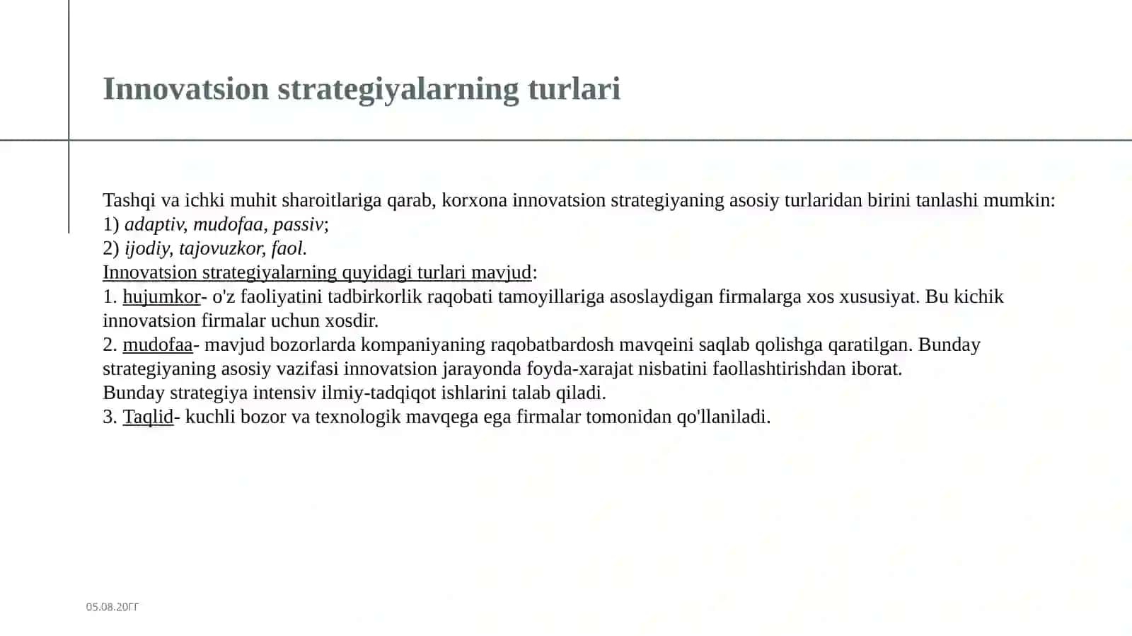 Korxonalarda innovatsion faoliyatning tashkiliy strategiyasi 3
