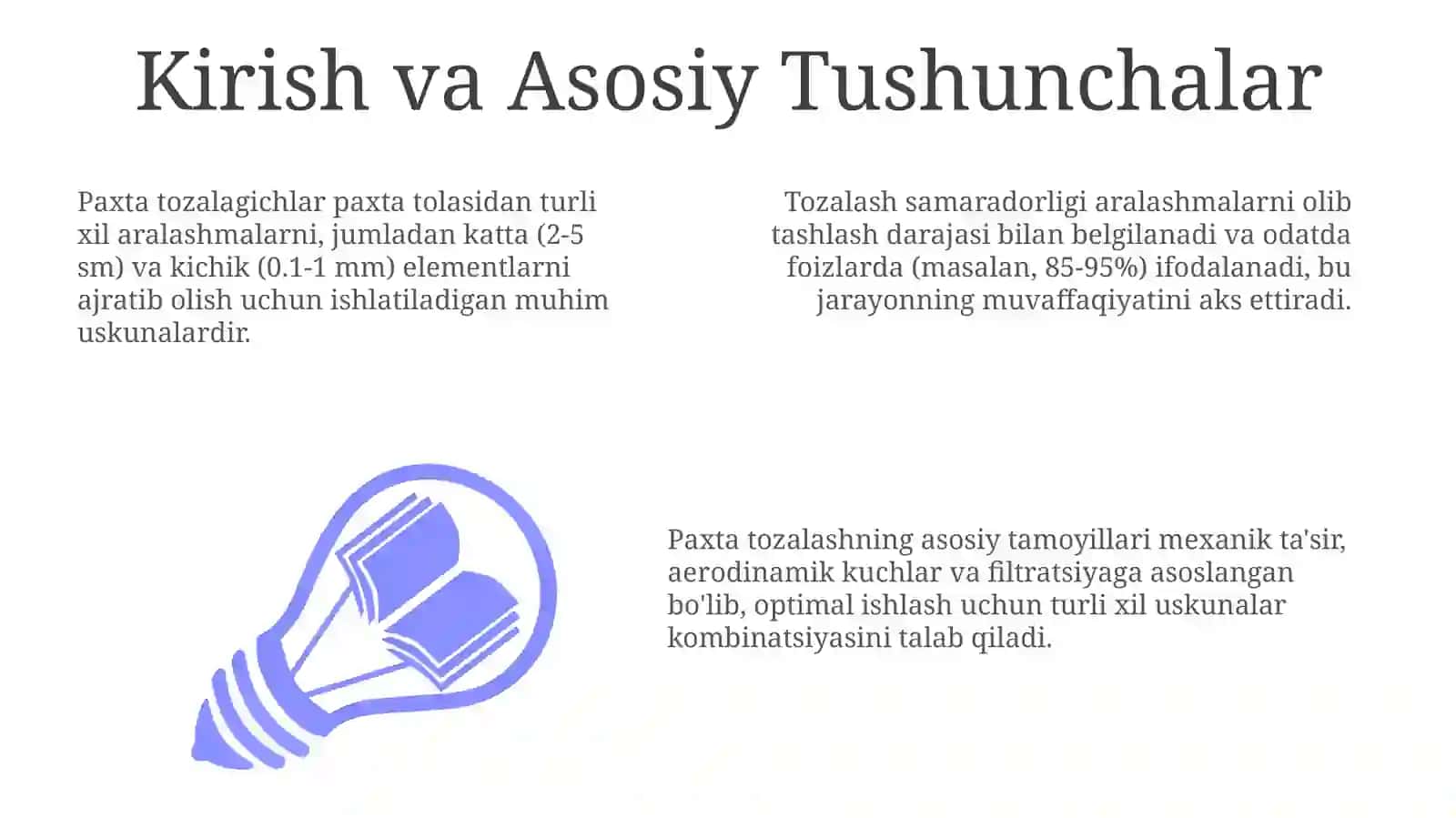 Paxta tozalagichning hisoblash usullari va samaradorlikni baholash 3