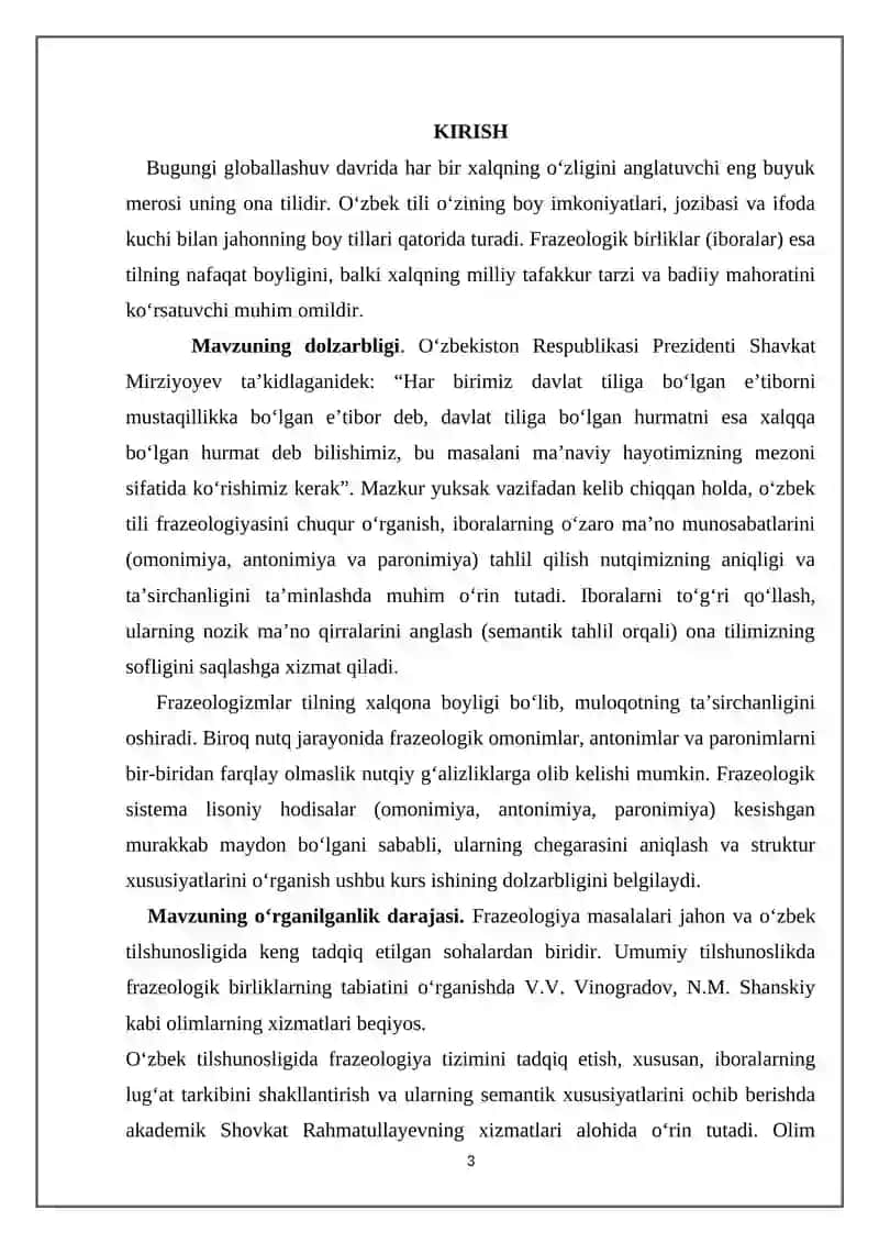 “FRAZEOLOGIK OMONIMIYA. ANTONIMIYA VA PARONIMIYA” 3