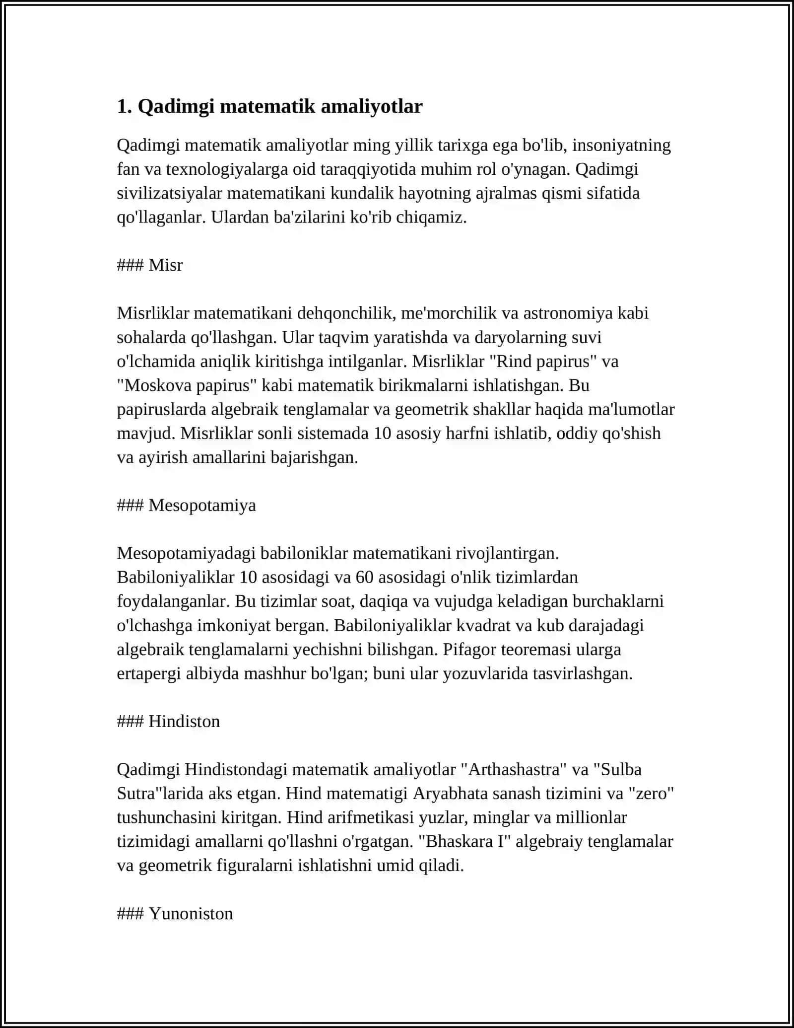 Qadimgi matematik amaliyotlar 3