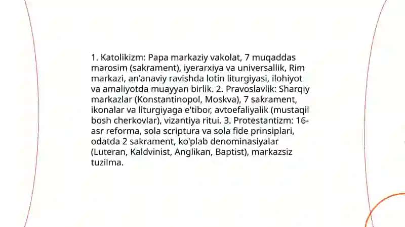 Xristianlik dini yo'nalishlari va tafovutlari 3