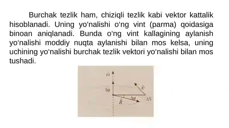 Aylanma bo`ylab noteks harakat. Burchak tezlanish. Tangensial tezlanish 3