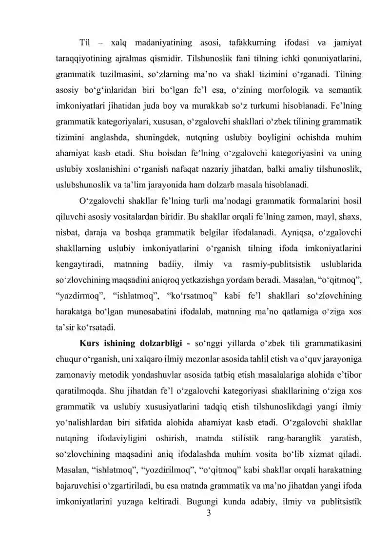 Fel o‘zgalovchi kategoriyasi shakllarining uslubiy xoslanishi 3