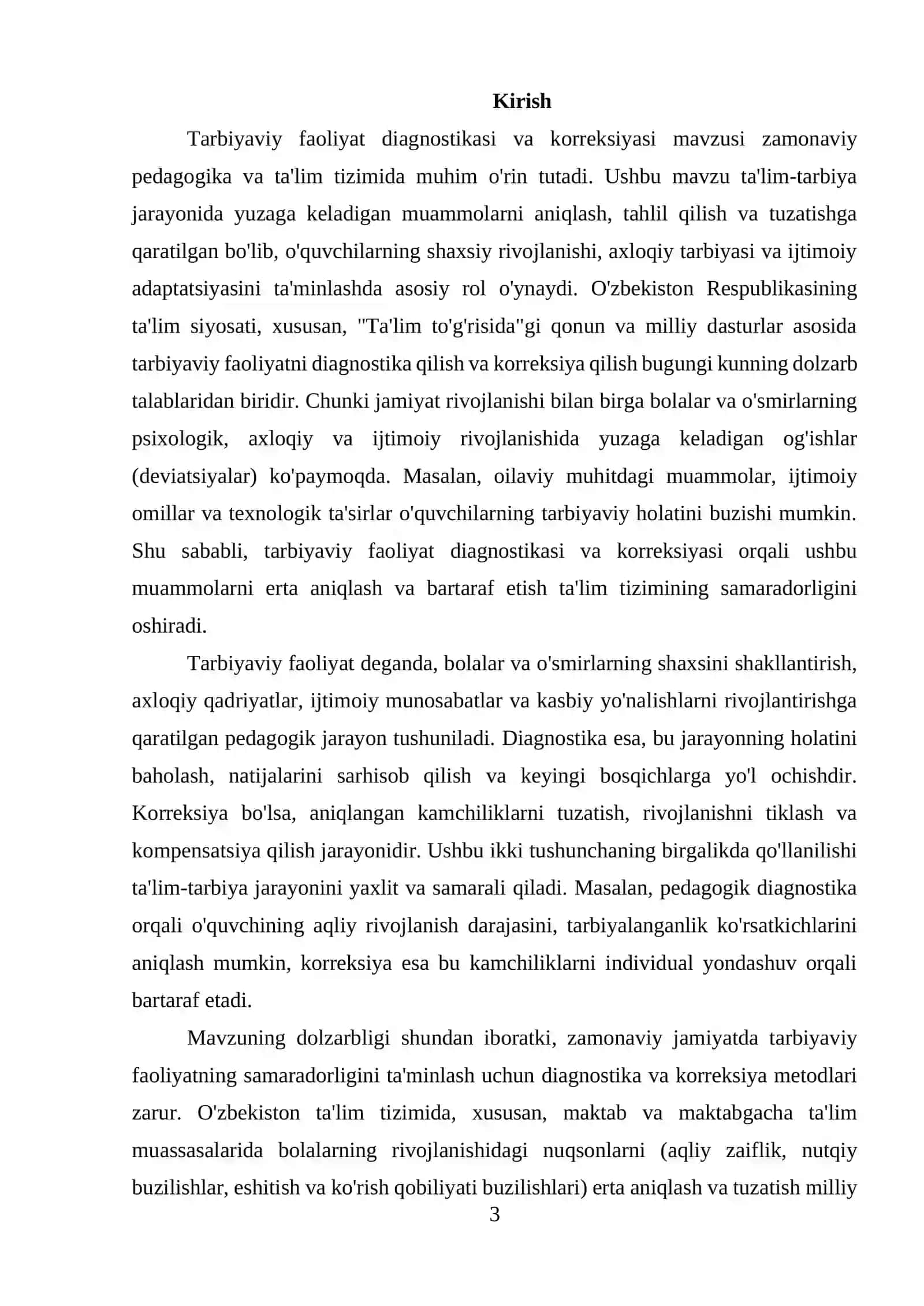 TARBIYAVIY FAOLIYAT DIAGNOSTIKASI VA KORREKSIYASI KURS IShI 3