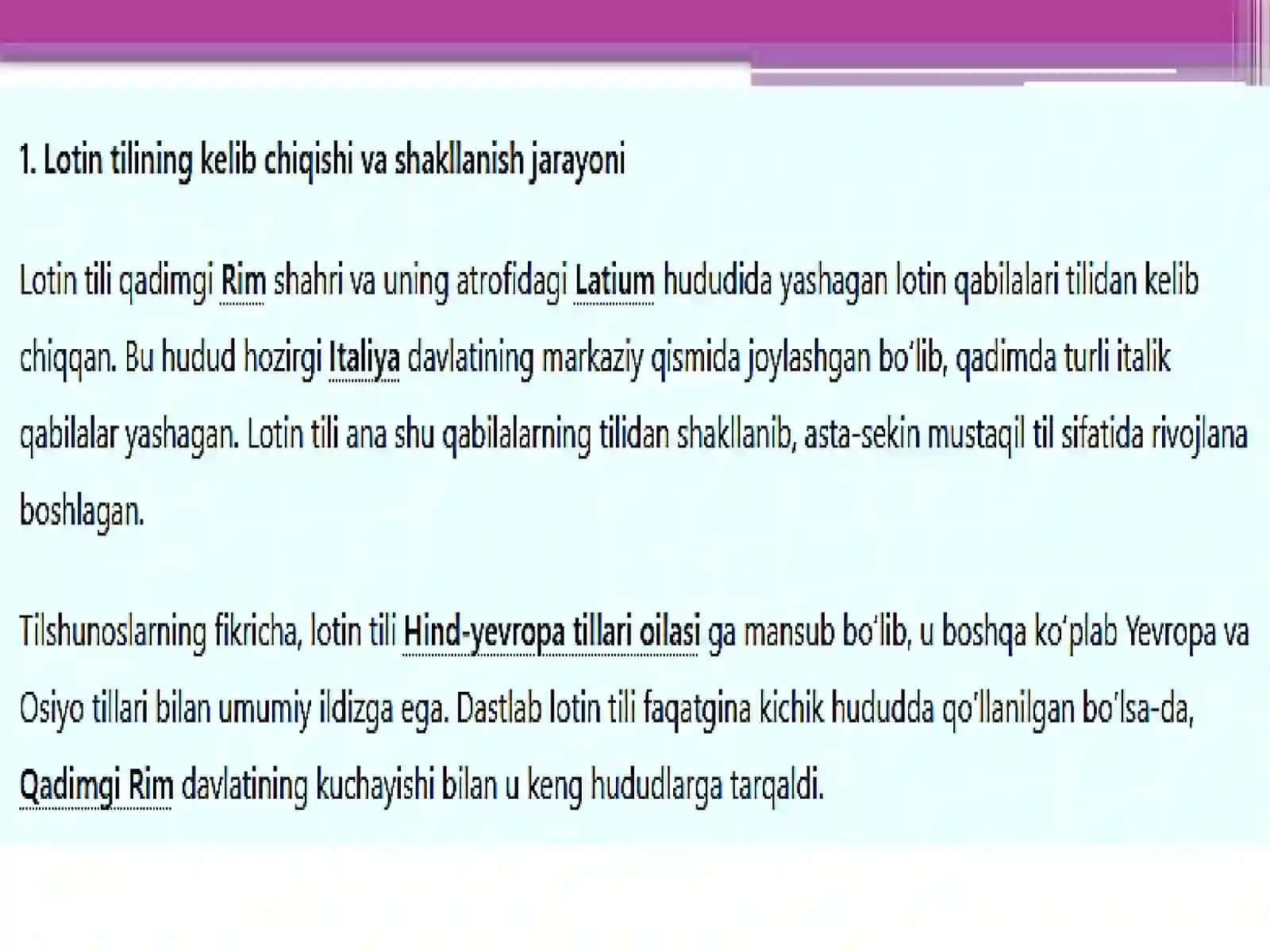 Lotin tili va terminalogiya fanidan "Lotin tili tarixi" 3
