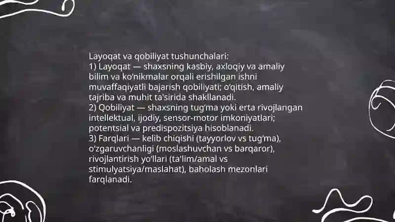 Layoqat va qobilyat. Qobiliyatlar tuzilishi va turlari 3