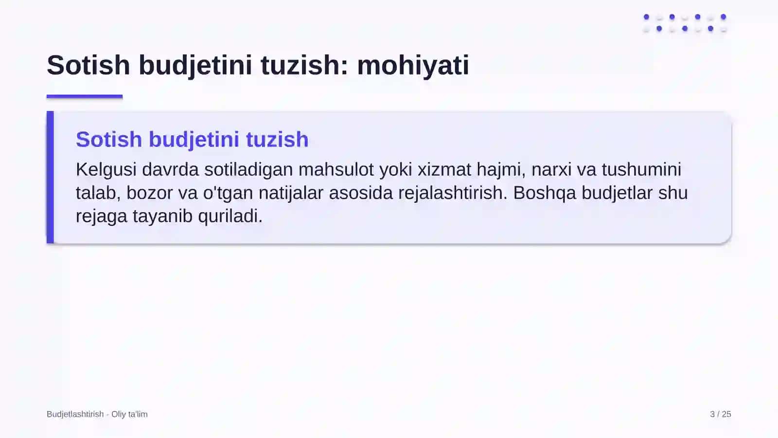 Bojxona organlarida sotish budjetini tuzish 3