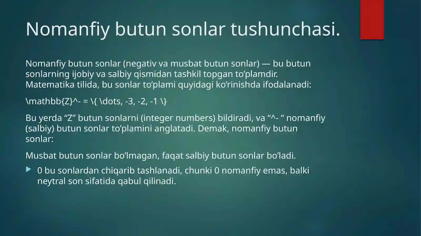 Nomanfiy butun sonlar ustida bajariladigan arifmetik ammallar 3