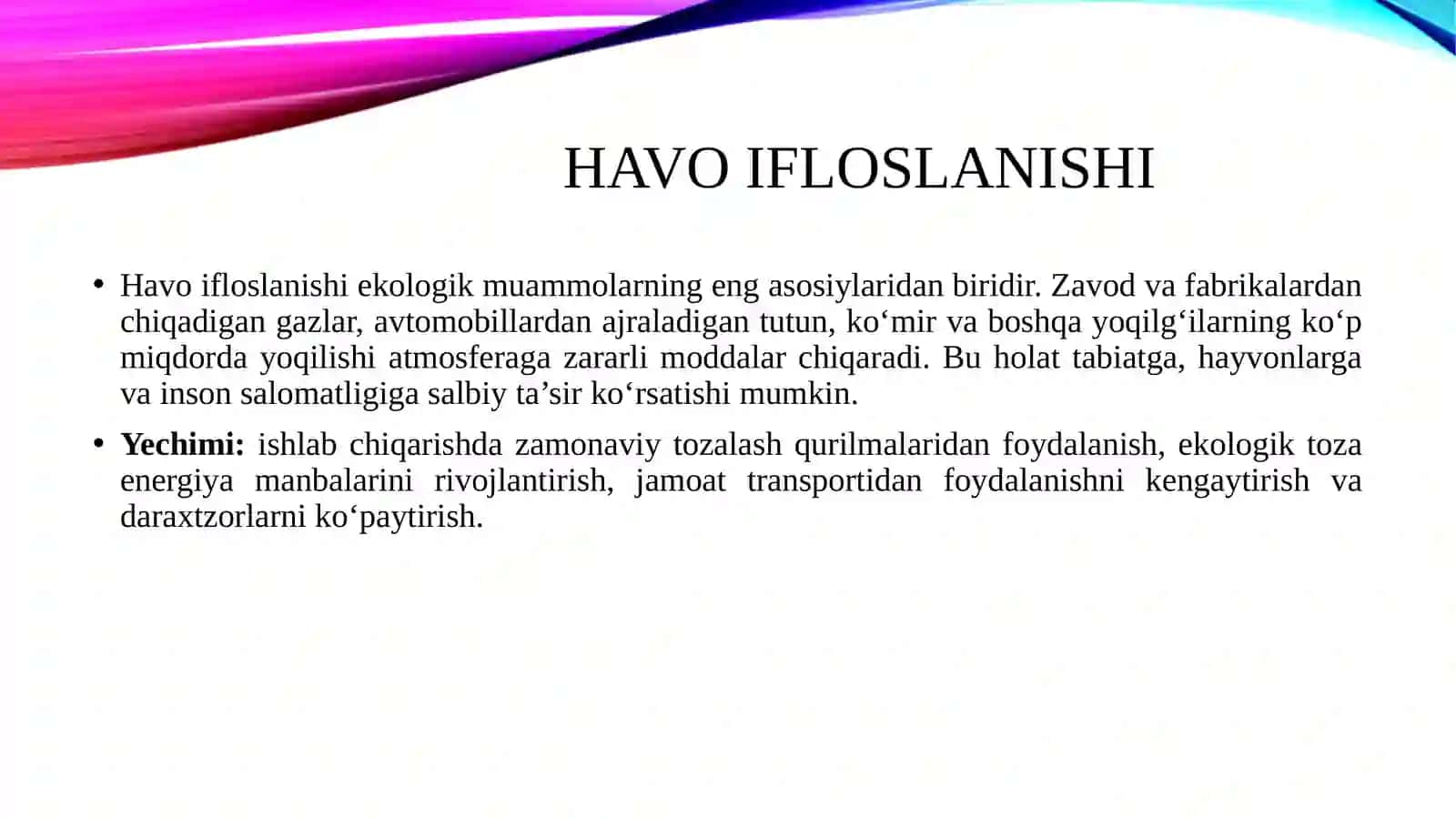 Ekologiya xaqida, muammo va yechimi 3