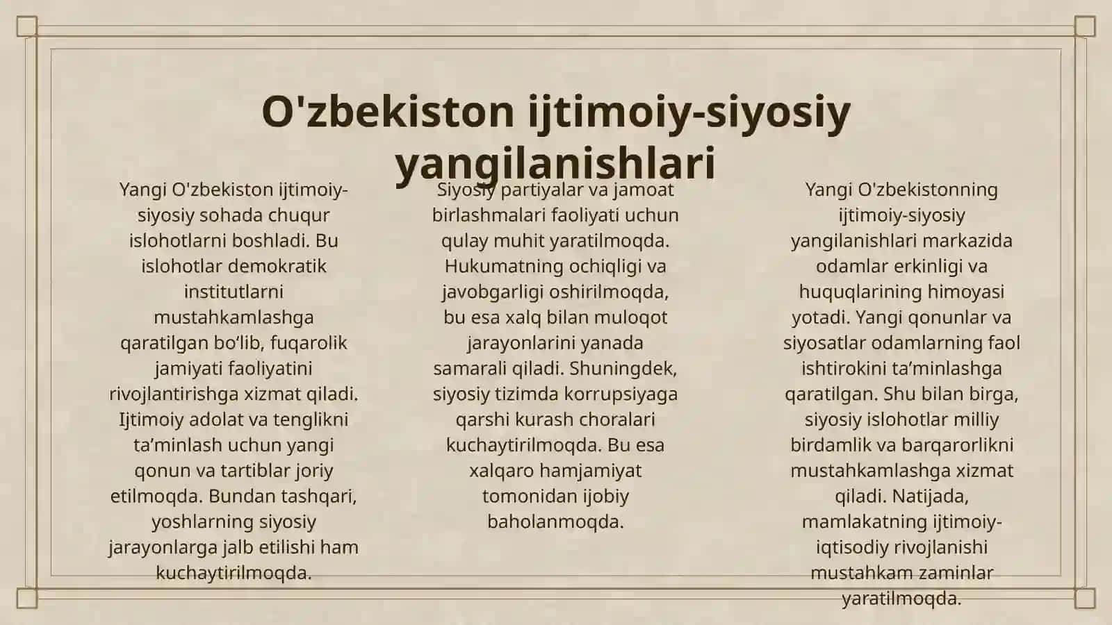 YANGI OʻZBEKISTON IJTIMOIY-SIYOSIY, IQTISODIY VA MADANIY HAYOTIDA ROʻY BERAYOTGAN OʻZGARISHLARNING XALQARO REYTING VA INDEKSLARDA AKS ETISHI 3