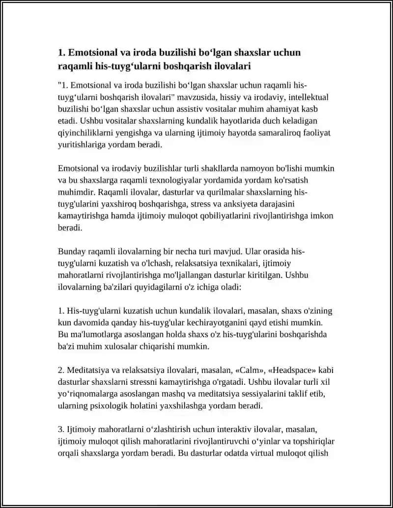 HISSIY VA IRODAVIY, INTELLEKTUAL BUZILISHI BO'LGAN SHAXSLAR UCHUN ASSISTIV VOSITALAR 3