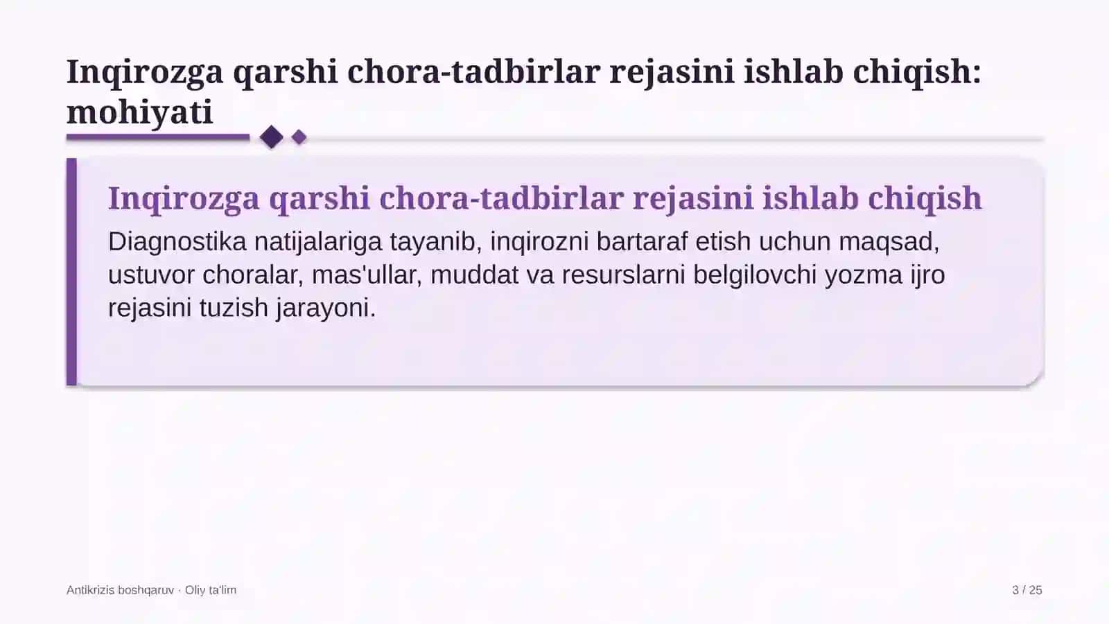 qurolli kuchlarda inqirozga qarshi chora tadbirlar rejasini ishlab chiqish 2388 3