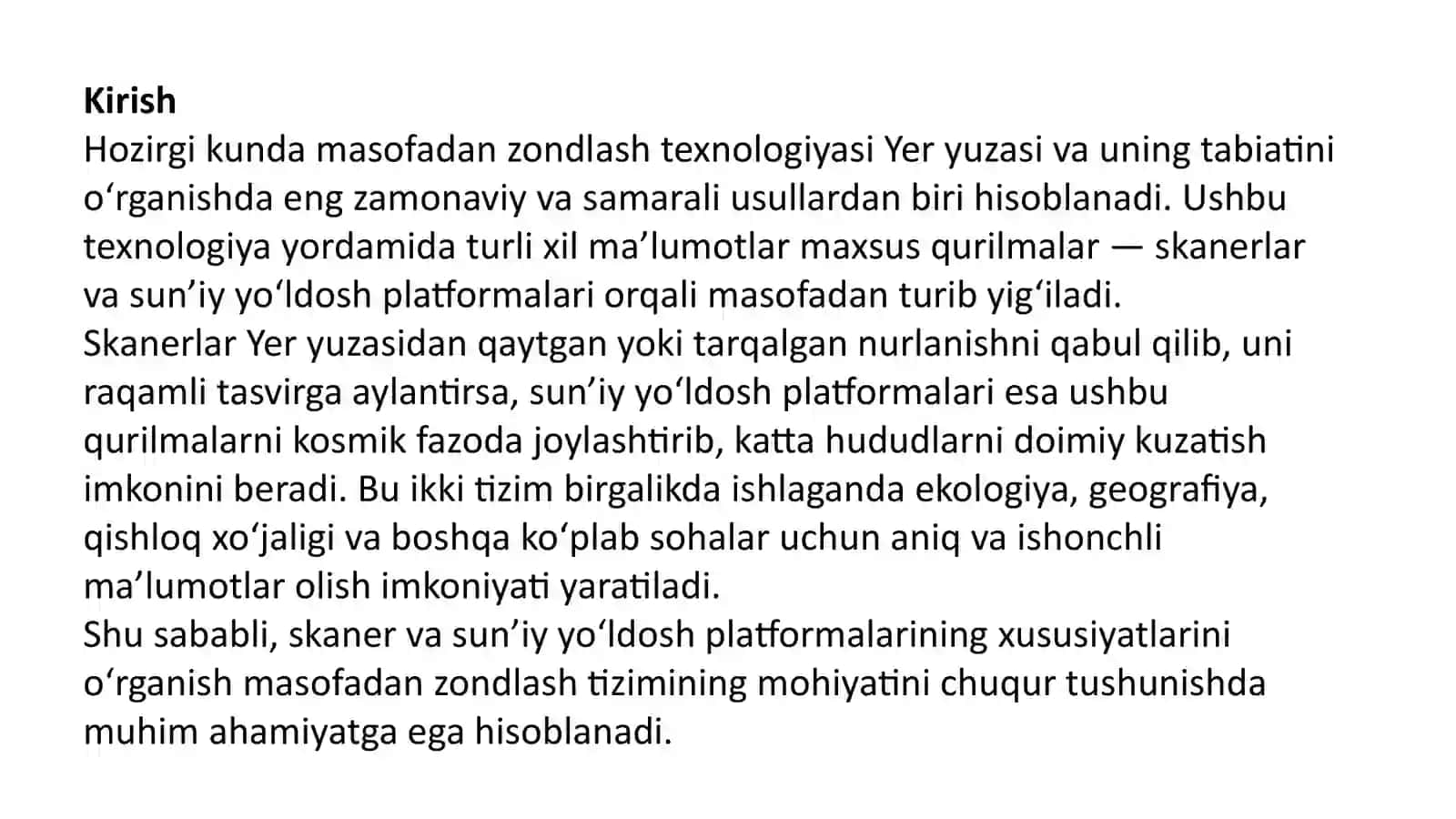Skaner va sun'iy yo'ldosh platformalarining xususiyatlari. 3