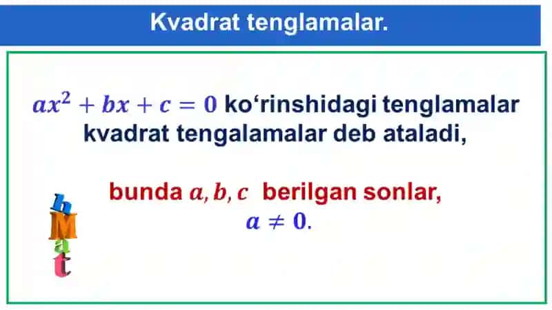 Kvadrat tenglamalar.Tenglamalarni yechish 3