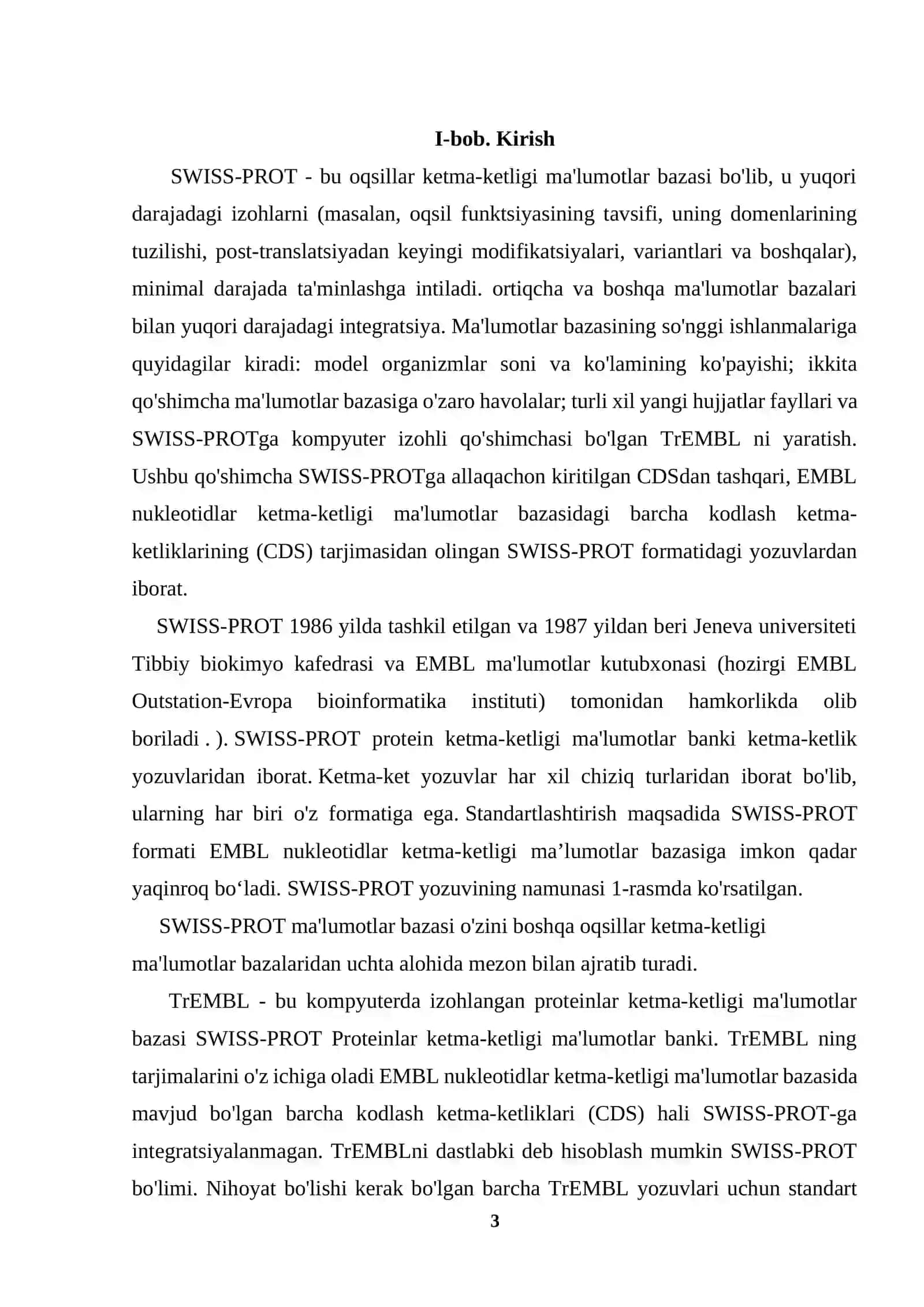 Oqsil ketma-ketliklari bazalari (SWISS-PROT) 3