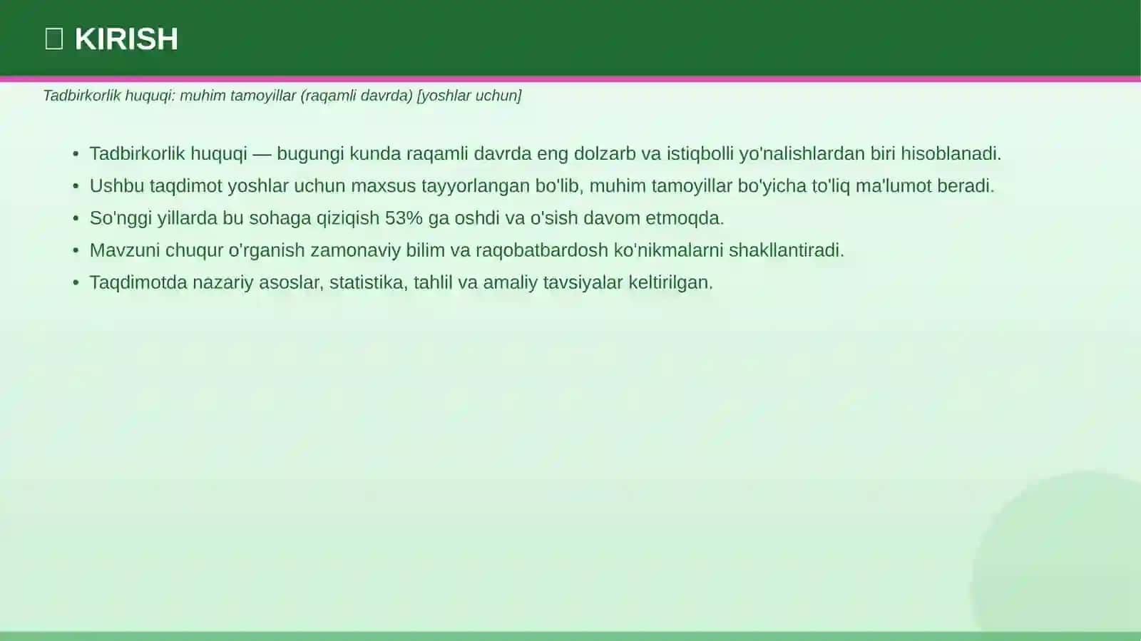 Tadbirkorlik Huquqi Taqdimot 3