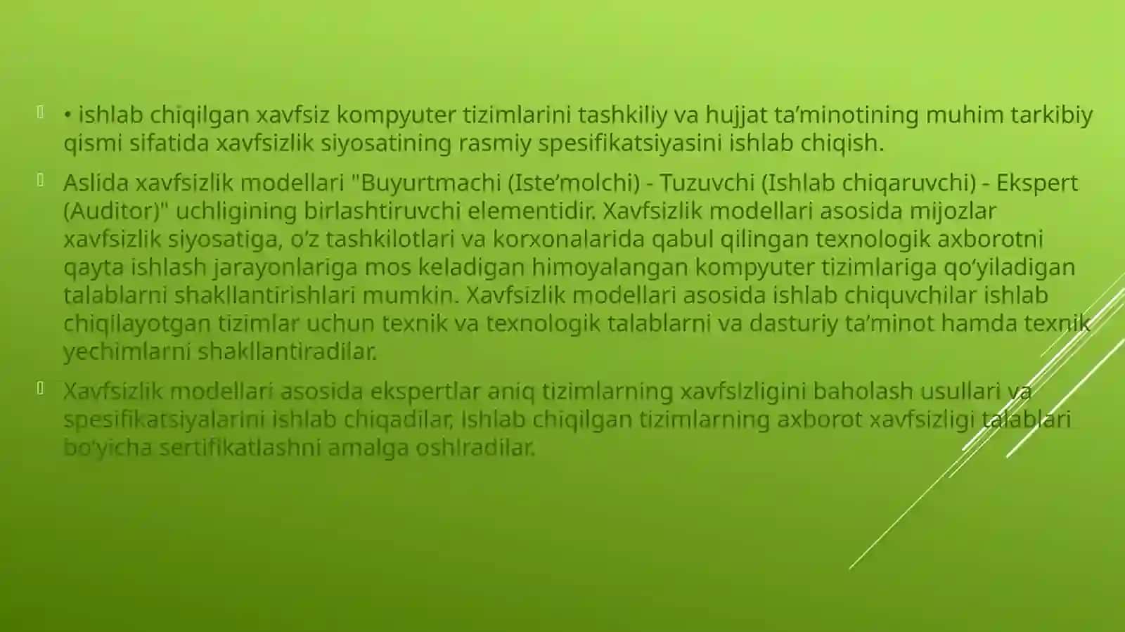 Kompyuter tizimlari va tarmoqlarida xavfsizlik siyosati va modellari 3