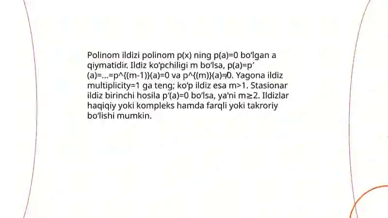 Polinom laglar. Umumiy ildizlar. Stasionarlik va yagona ildizlar 3