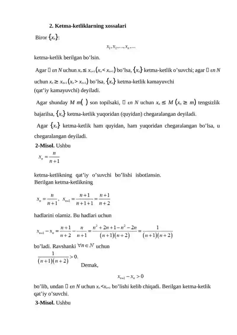 Ketma-ketliklarning xossalari 3