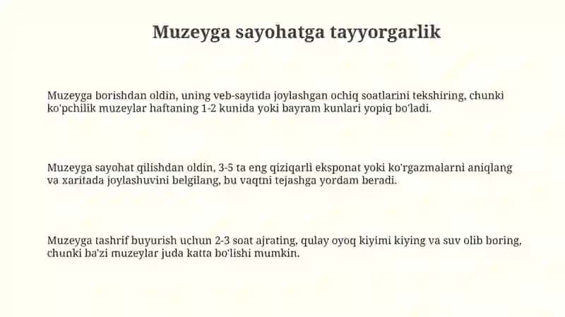 Muzeyga sayohat muzey haqida malumotlar 3