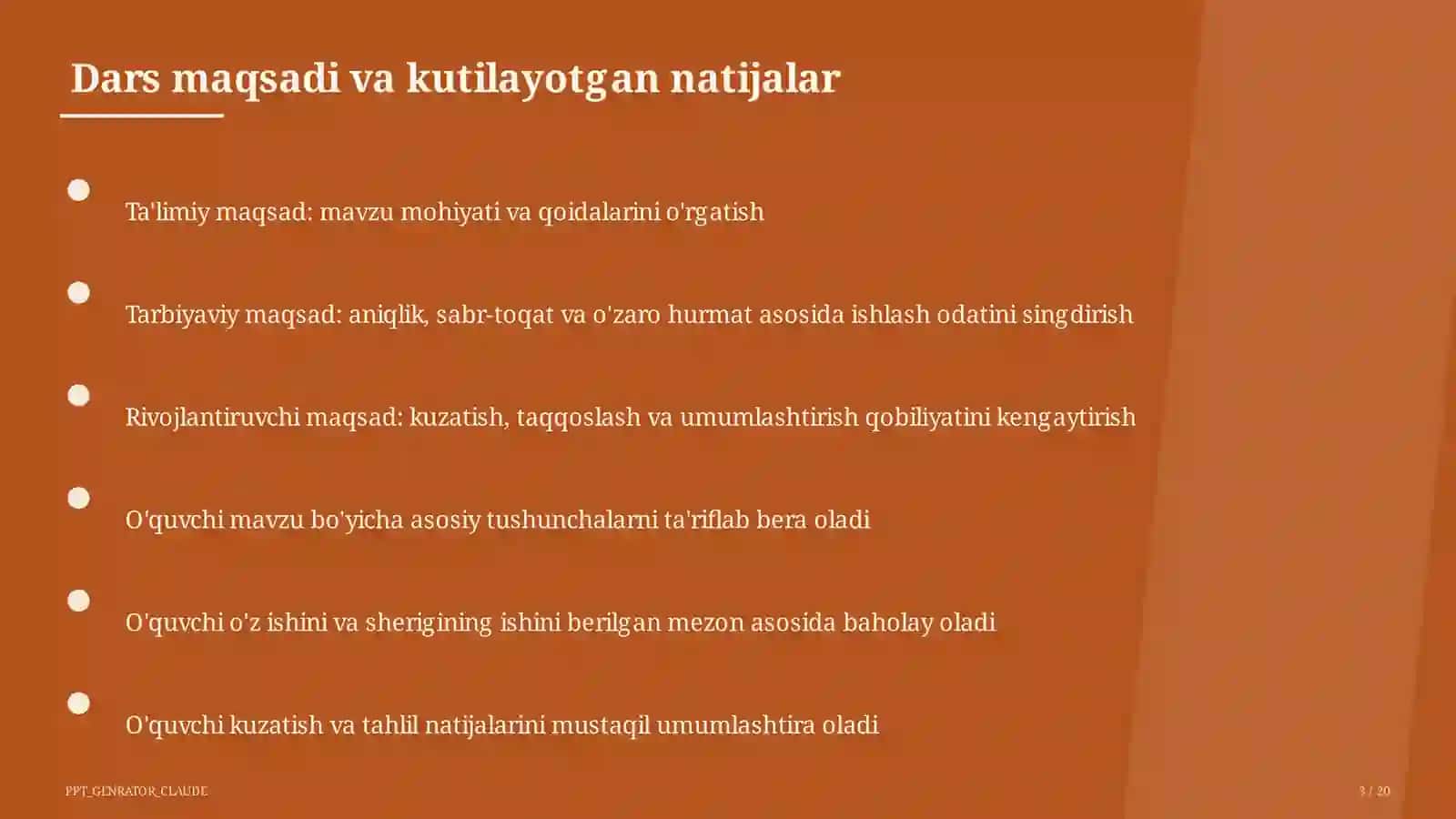Sinf soati va tarbiyaviy tadbirlar (1–11) — o'qituvchilar uchun 3