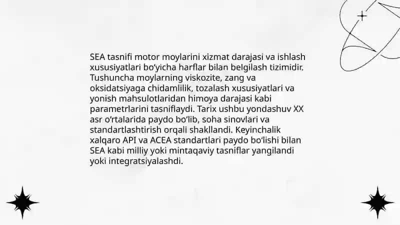 Motor moyglarning SEA tasnifi 3