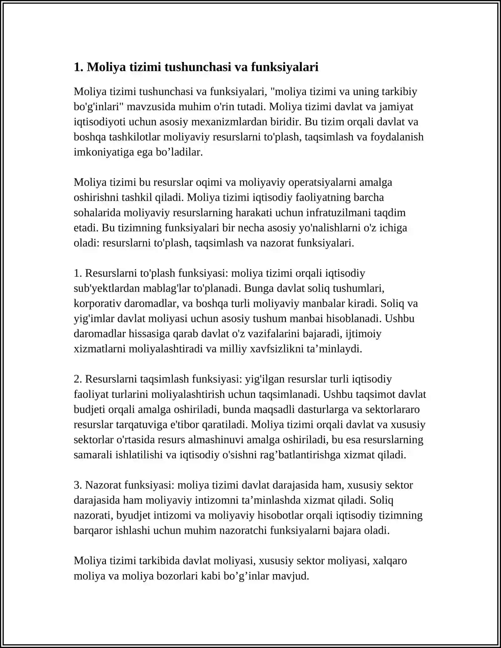 Moliya tizimi va uning tarkibiy bo'g'inlari 3
