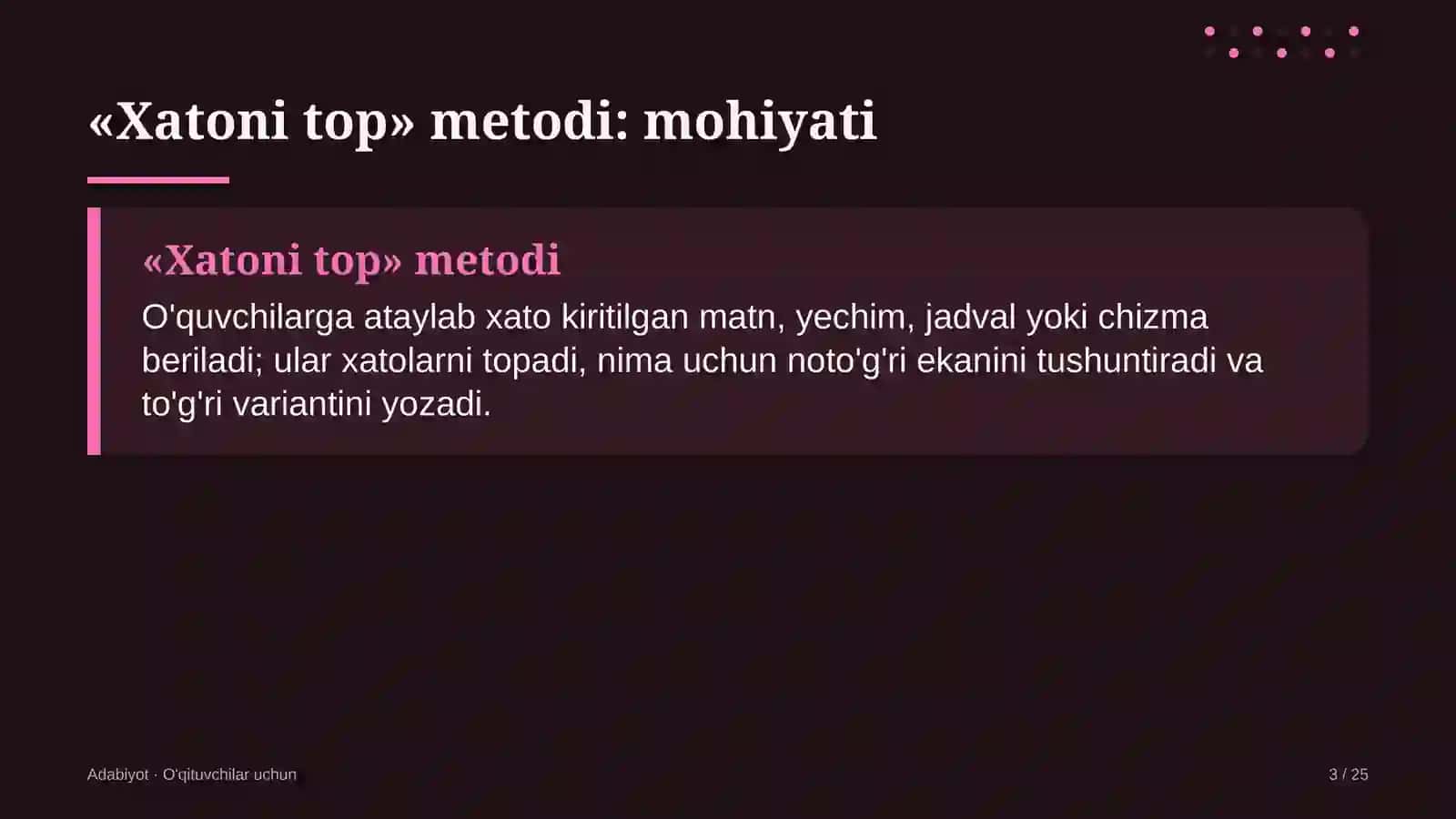 adabiyot darslarida xatoni top metodidan foydalanish 2272 3