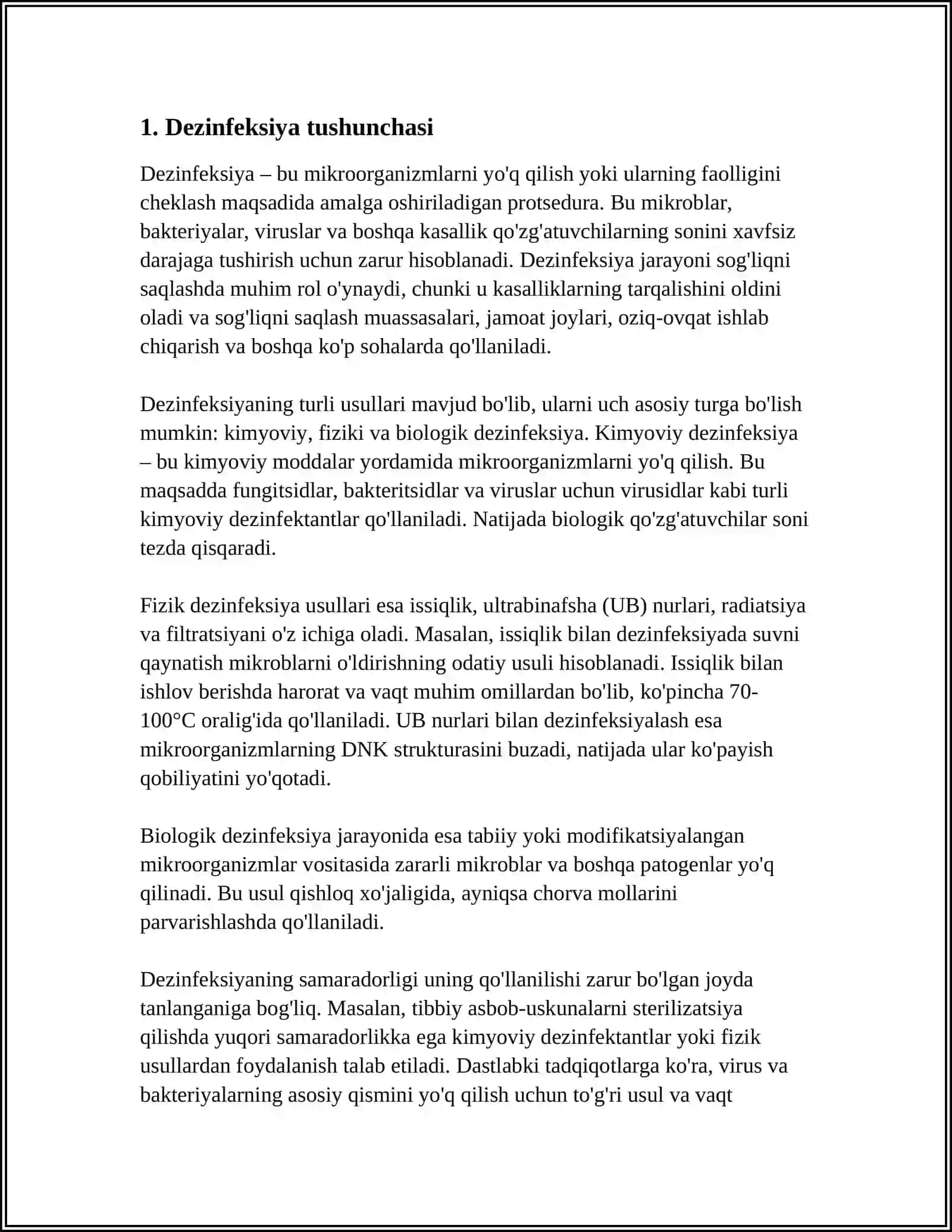 DEZINFEKSIYA TASNIFI. DEZINFEKSIYA TURLARI. ASBOB-USKUNALAR DEZINFEKSIYASI 3