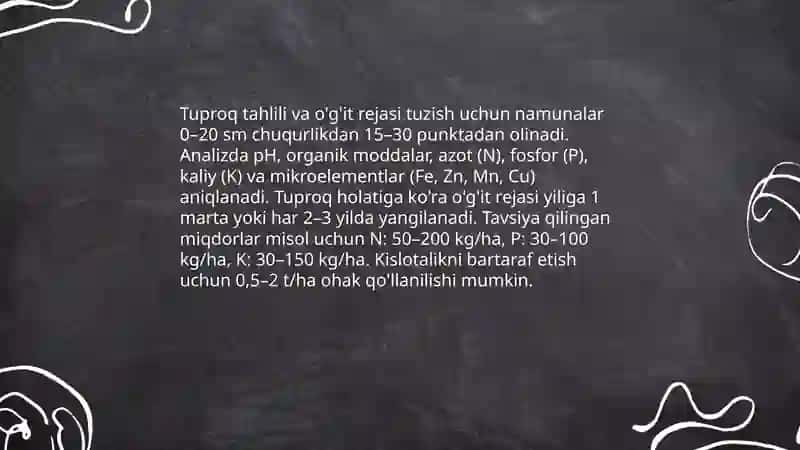 Tuproq tahlili va o'g'it rejasi tuzish 3